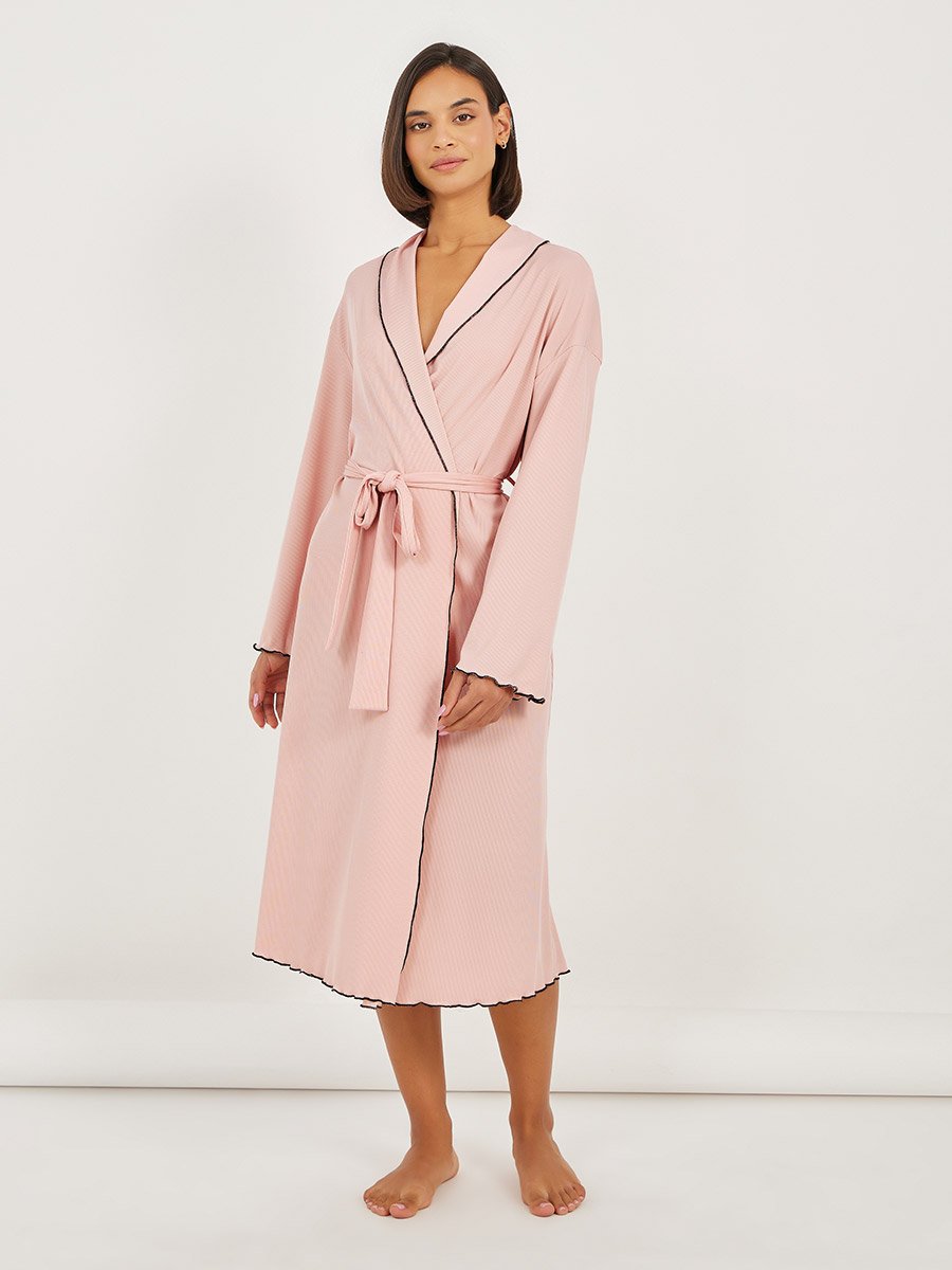 Mono Contrast Edge Rib Robe