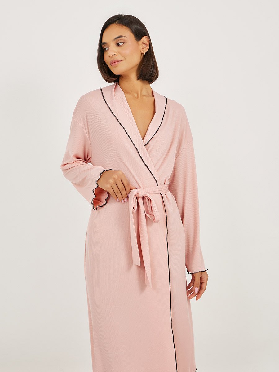 Mono Contrast Edge Rib Robe