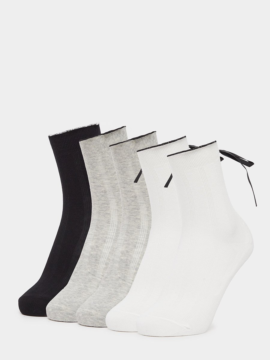 Set of 5 - Ribbon Detail Crew Socks