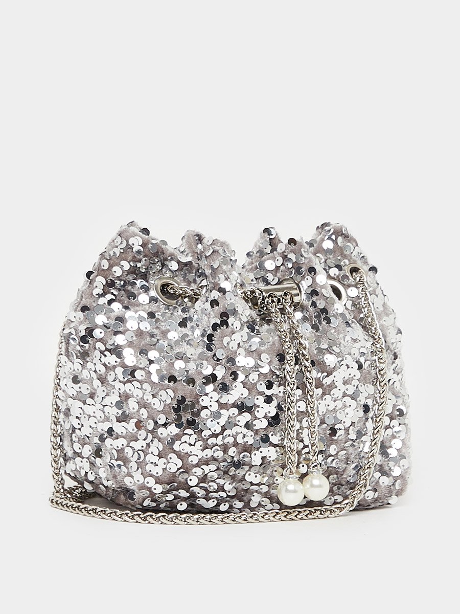 Sequin Embellished Shoulder Bag with Chain Strap