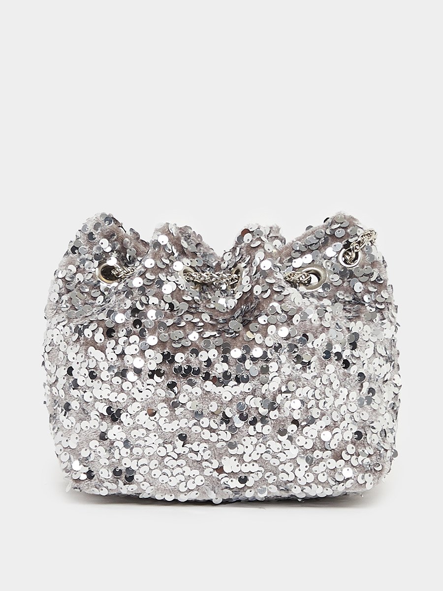 Sequin Embellished Shoulder Bag with Chain Strap