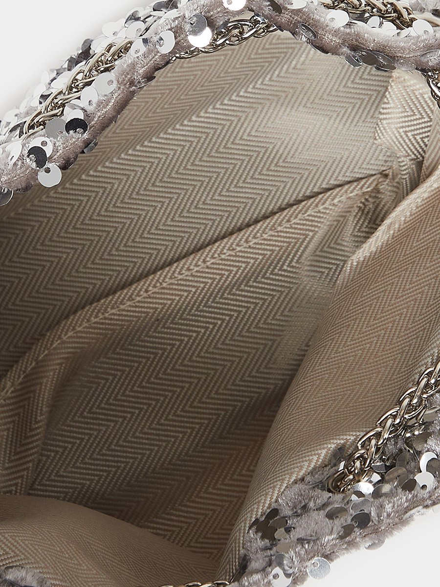 Sequin Embellished Shoulder Bag with Chain Strap