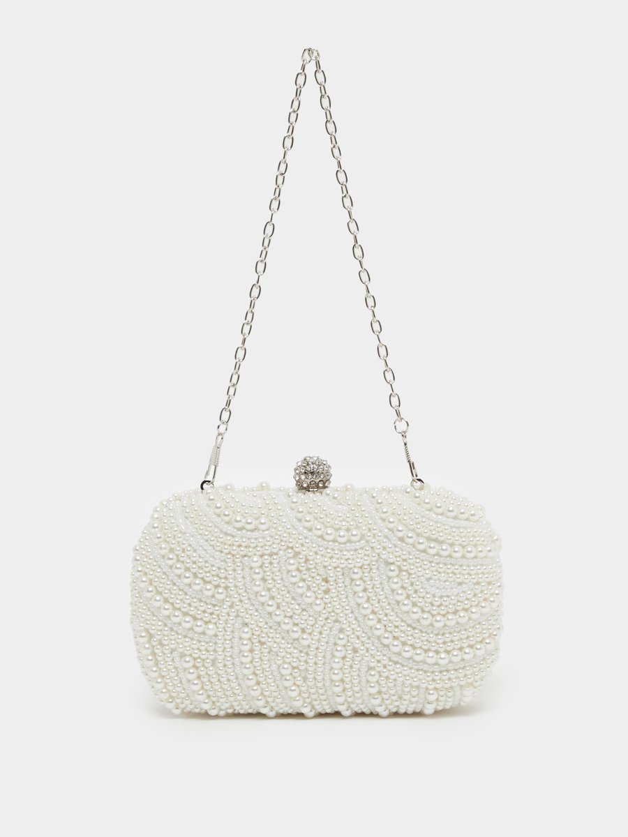 White Faux Pearl Embellished Clutch Bag