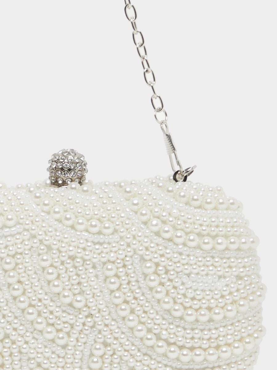 White Faux Pearl Embellished Clutch Bag