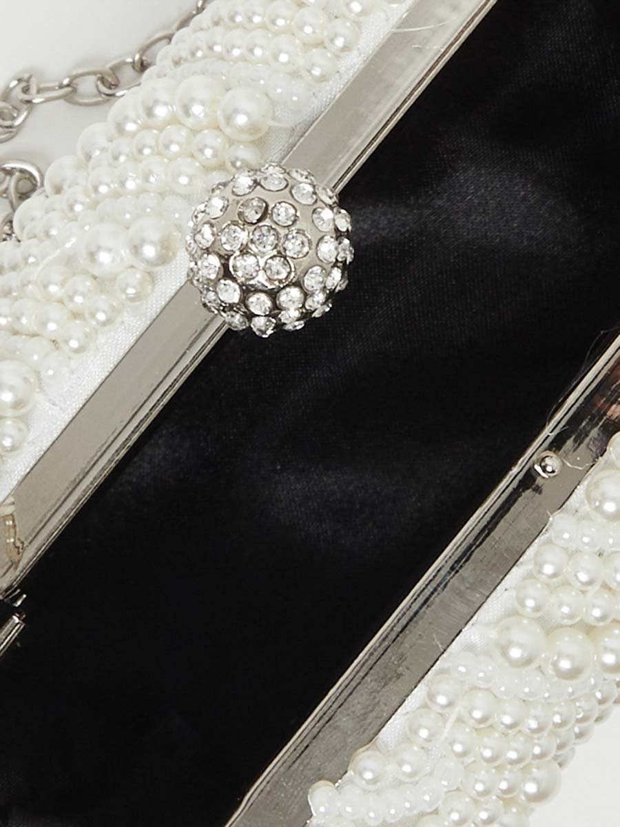 White Faux Pearl Embellished Clutch Bag