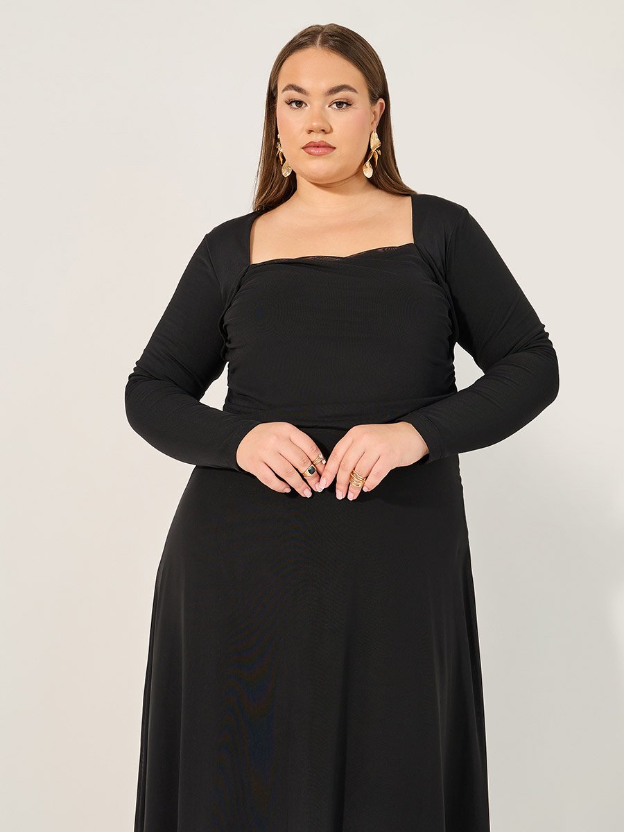 Plus Size Square Neck A-Line Maxi Dress