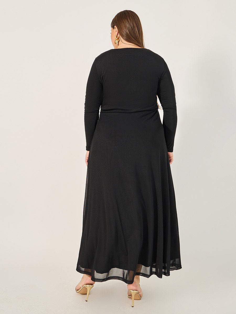 Plus Size Square Neck A-Line Maxi Dress