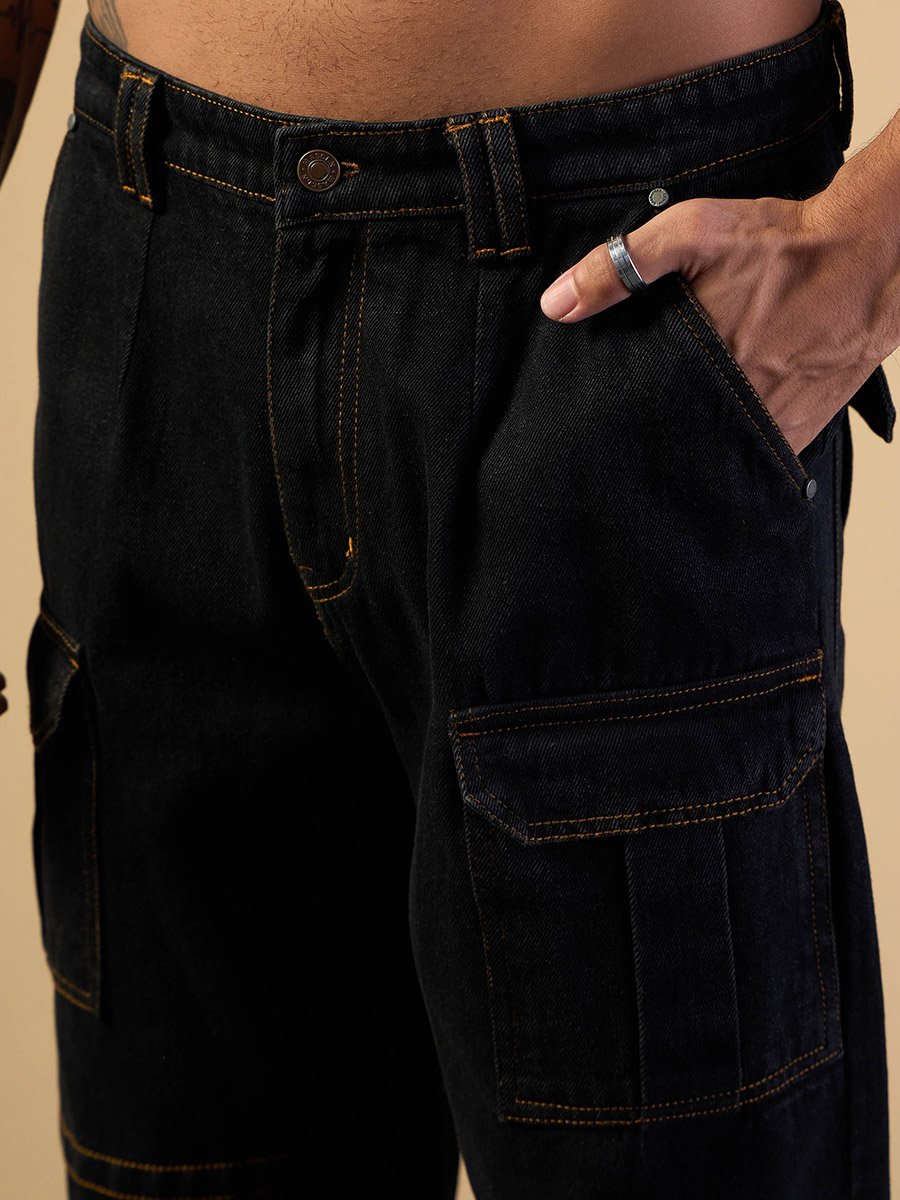 Mid Rise Relaxed Fit Baggy Jeans with Cargo Pockets