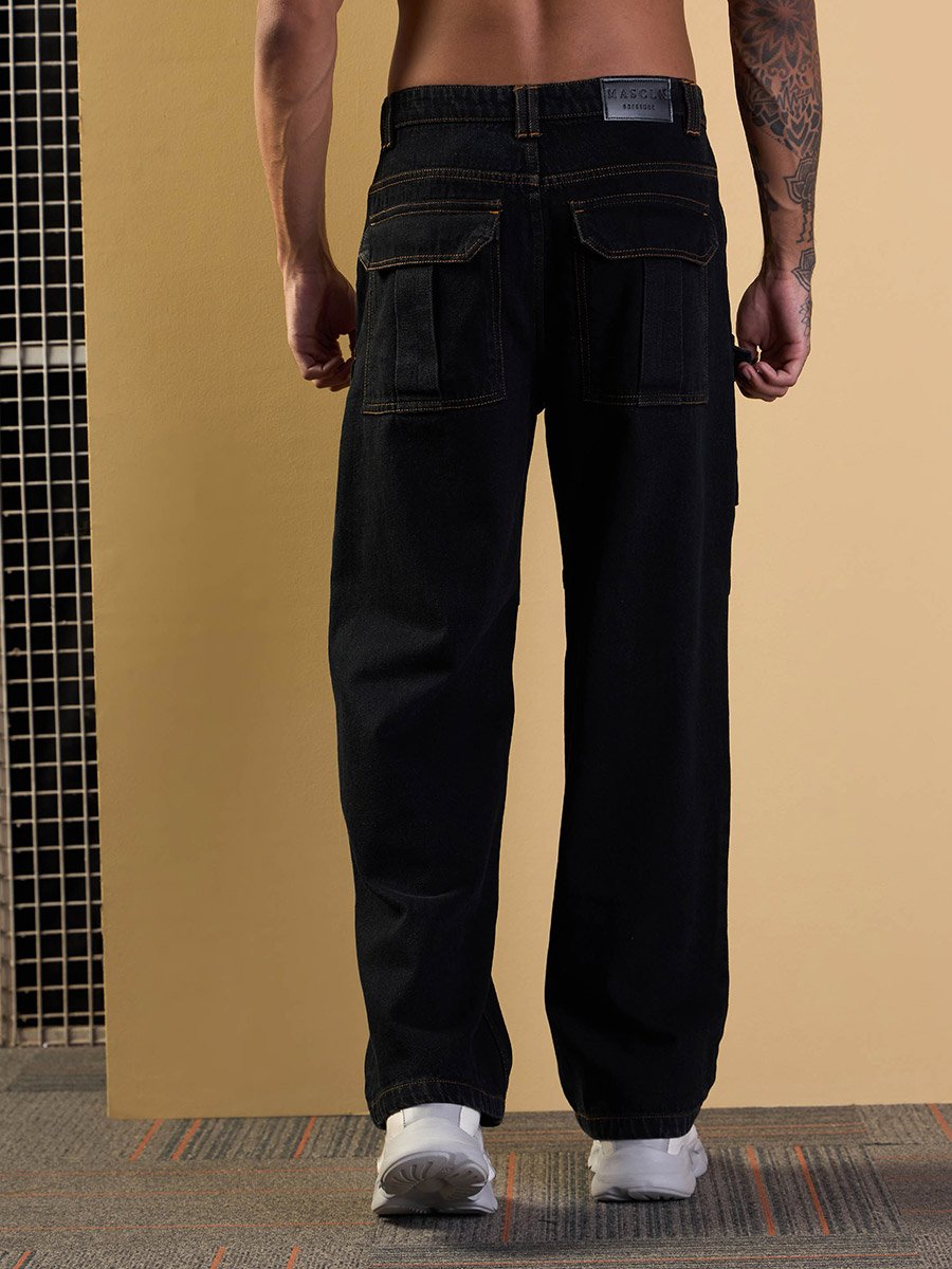 Mid Rise Relaxed Fit Baggy Jeans with Cargo Pockets