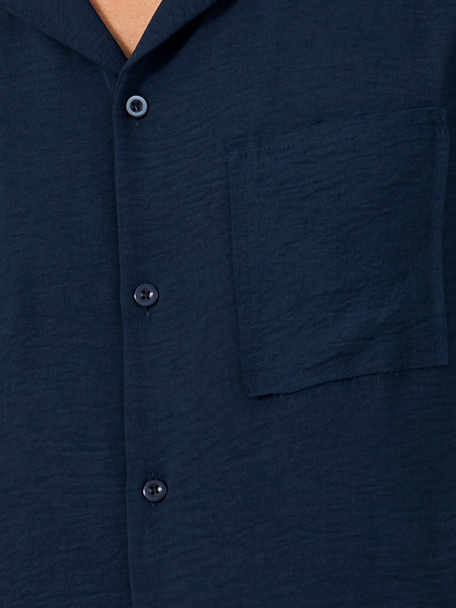 Crinkled Cotton Long Sleeve Shirt and Pyjama Set