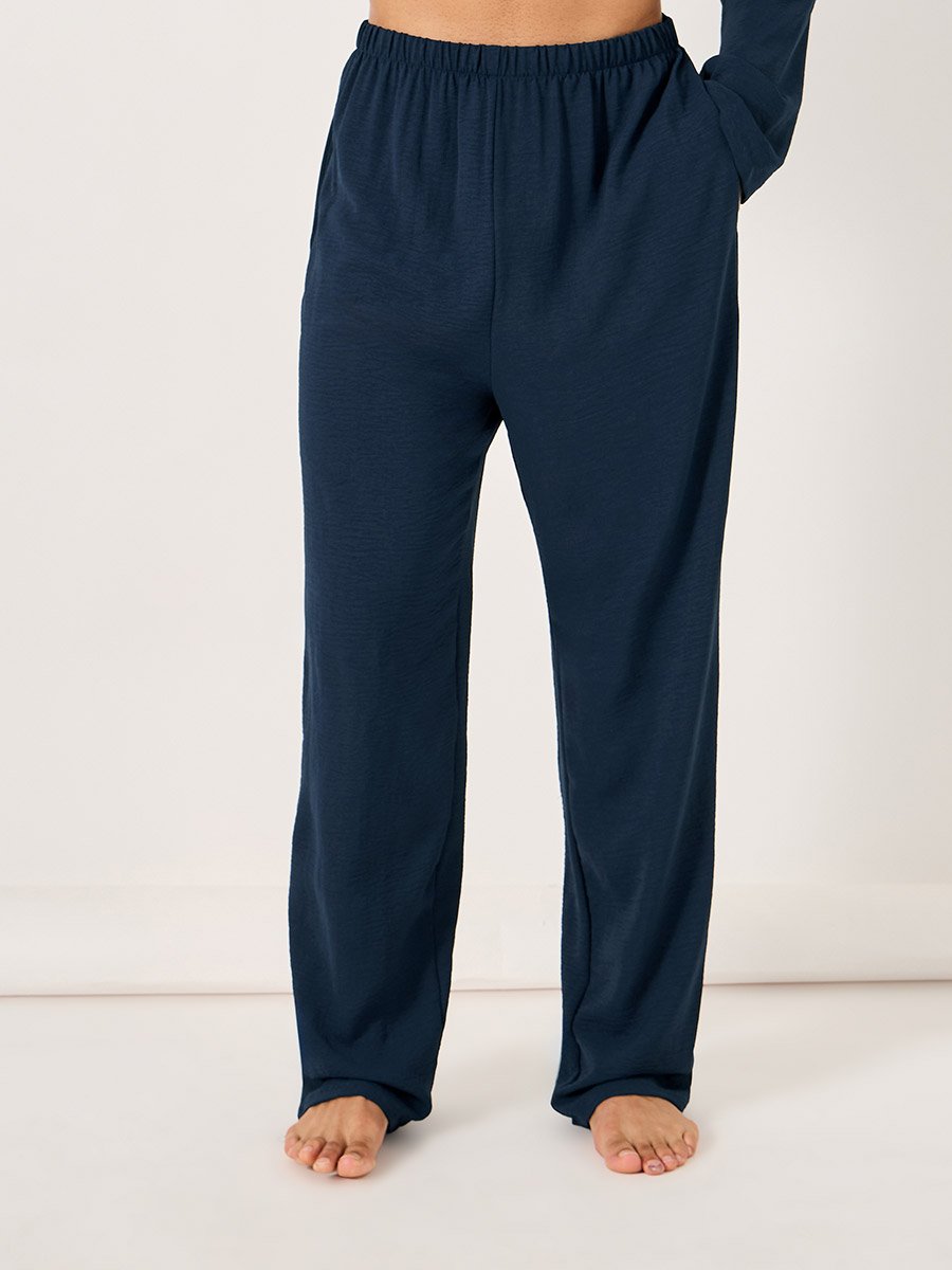 Crinkled Cotton Long Sleeve Shirt and Pyjama Set