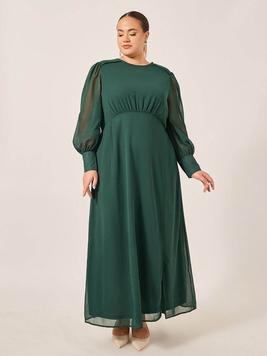 Plus Size Balloon Sleeve Chiffon A-Line Maxi Dress 