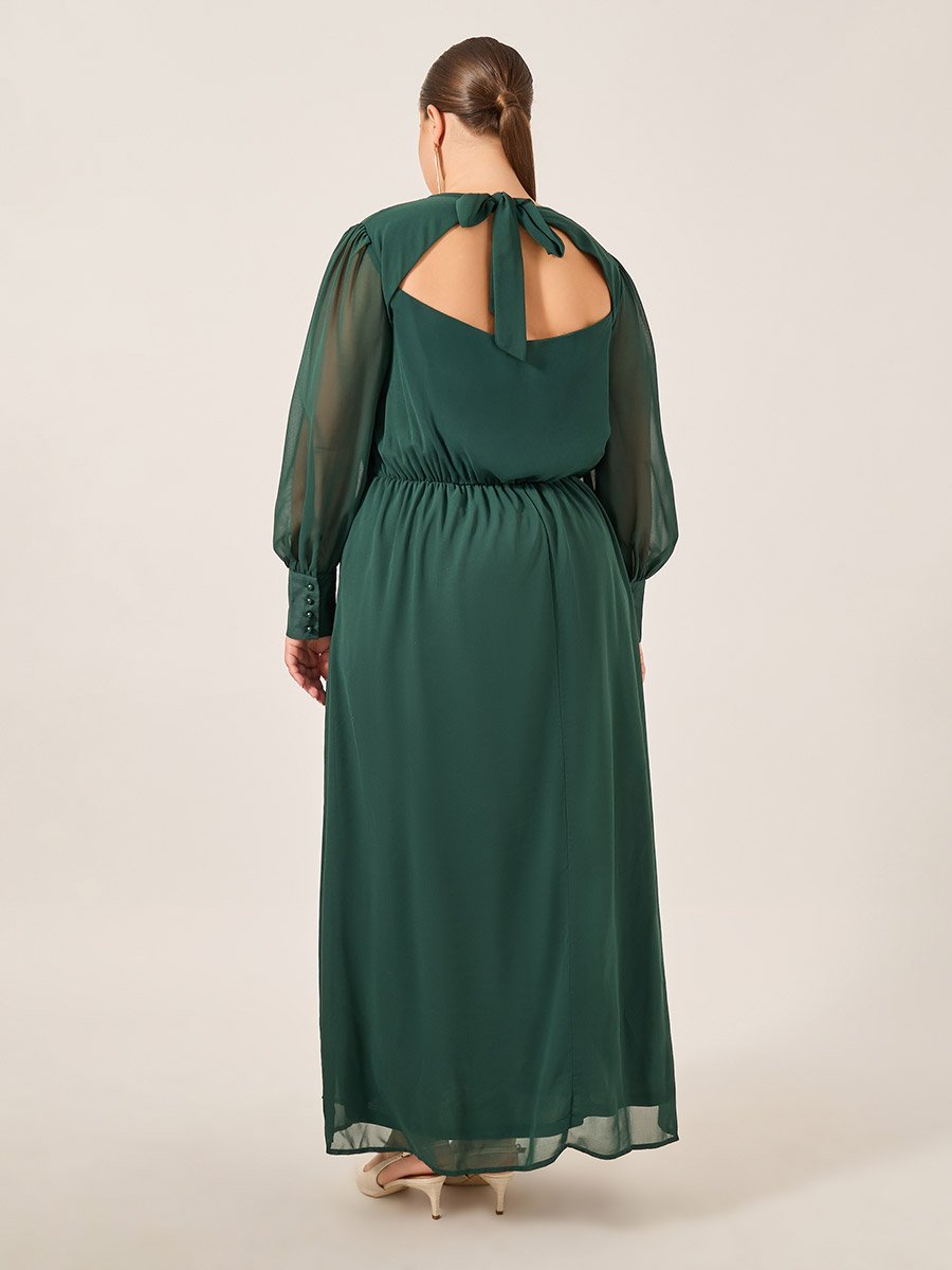 Plus Size Balloon Sleeve Chiffon A-Line Maxi Dress 