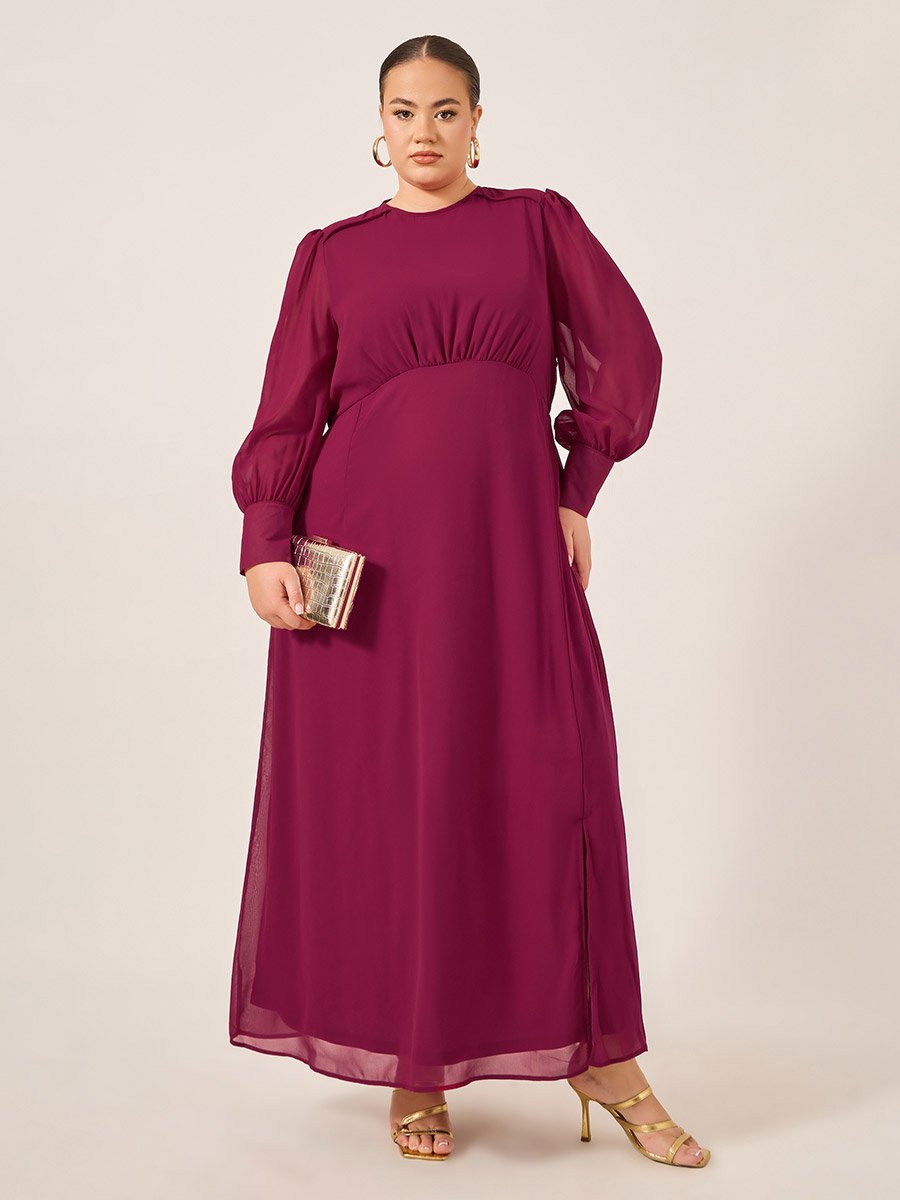 Plus Size Balloon Sleeve Chiffon A-Line Maxi Dress For Women at Saudi |  Styli