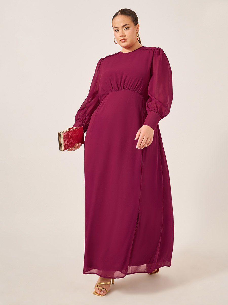 Plus Size Short Sleeve Gathered Detail A-Line Maxi Dress For Women at UAE |  Styli