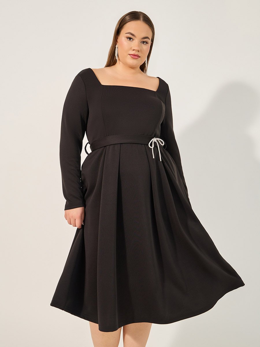 bow detail pleated a line midi dress Bow Detail Pleated A Line Midi Dress in Ivory