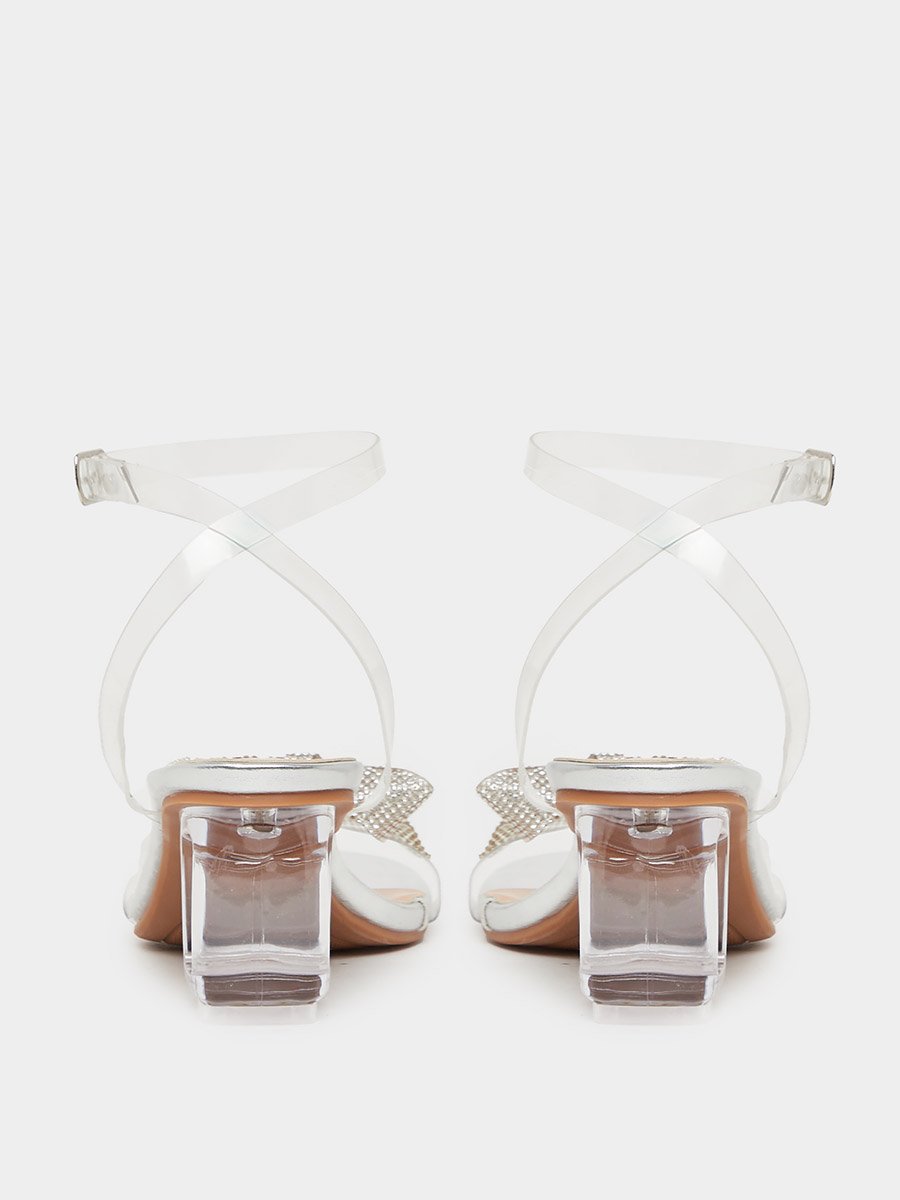 Embellished Bow Accent Block Heel Sandals