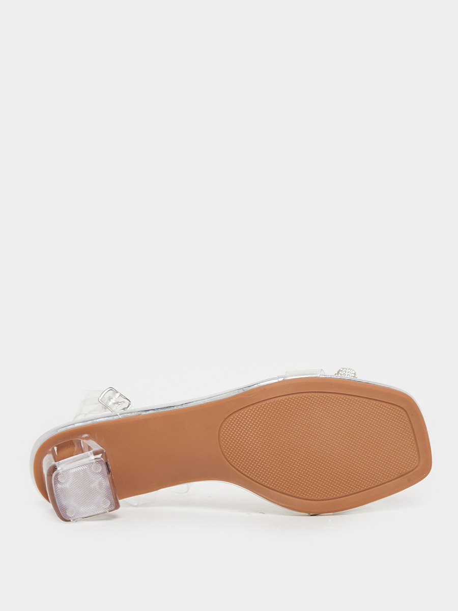 Embellished Bow Accent Block Heel Sandals