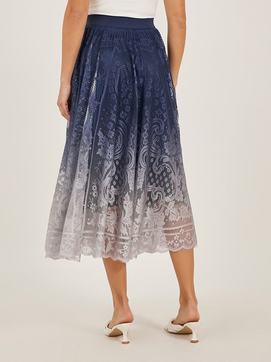 Ombre Lace A-Line Midi Skirt with Elasticated Waistband