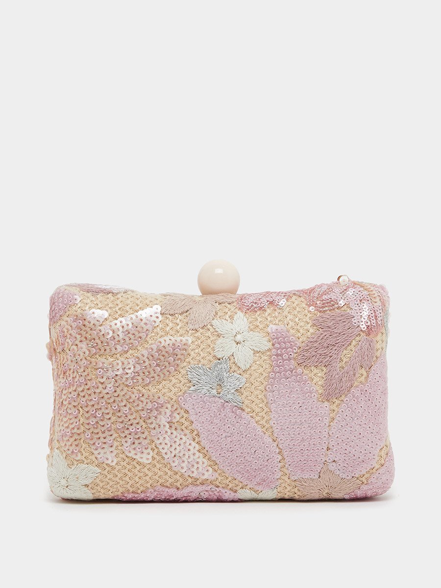 Embellished Sequined Clutch with Chain Strap