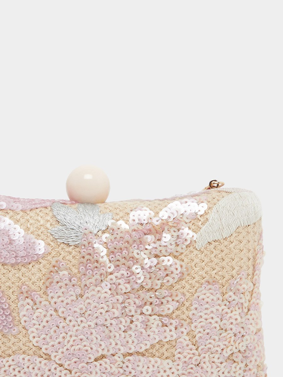 Embellished Sequined Clutch with Chain Strap