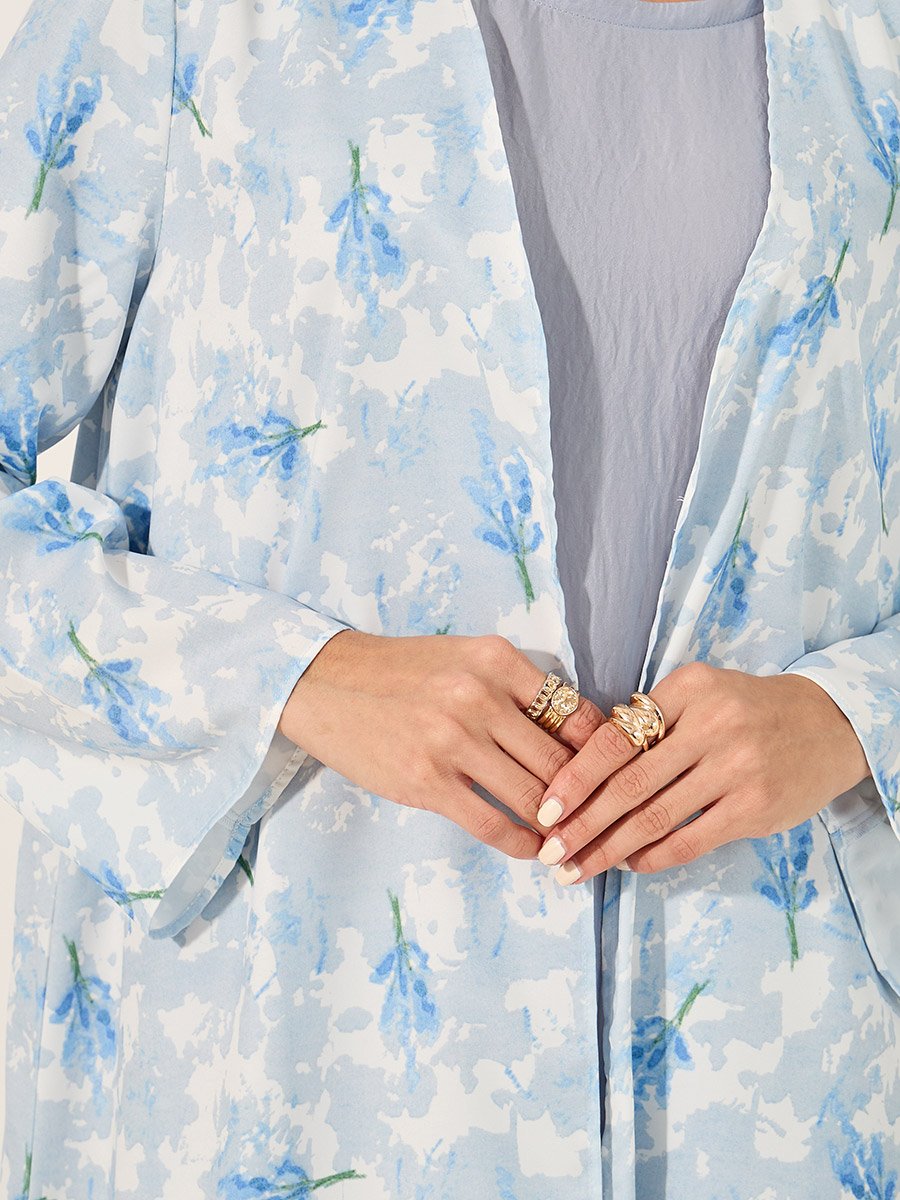Floral Print Flared Abaya with Printed Scarf