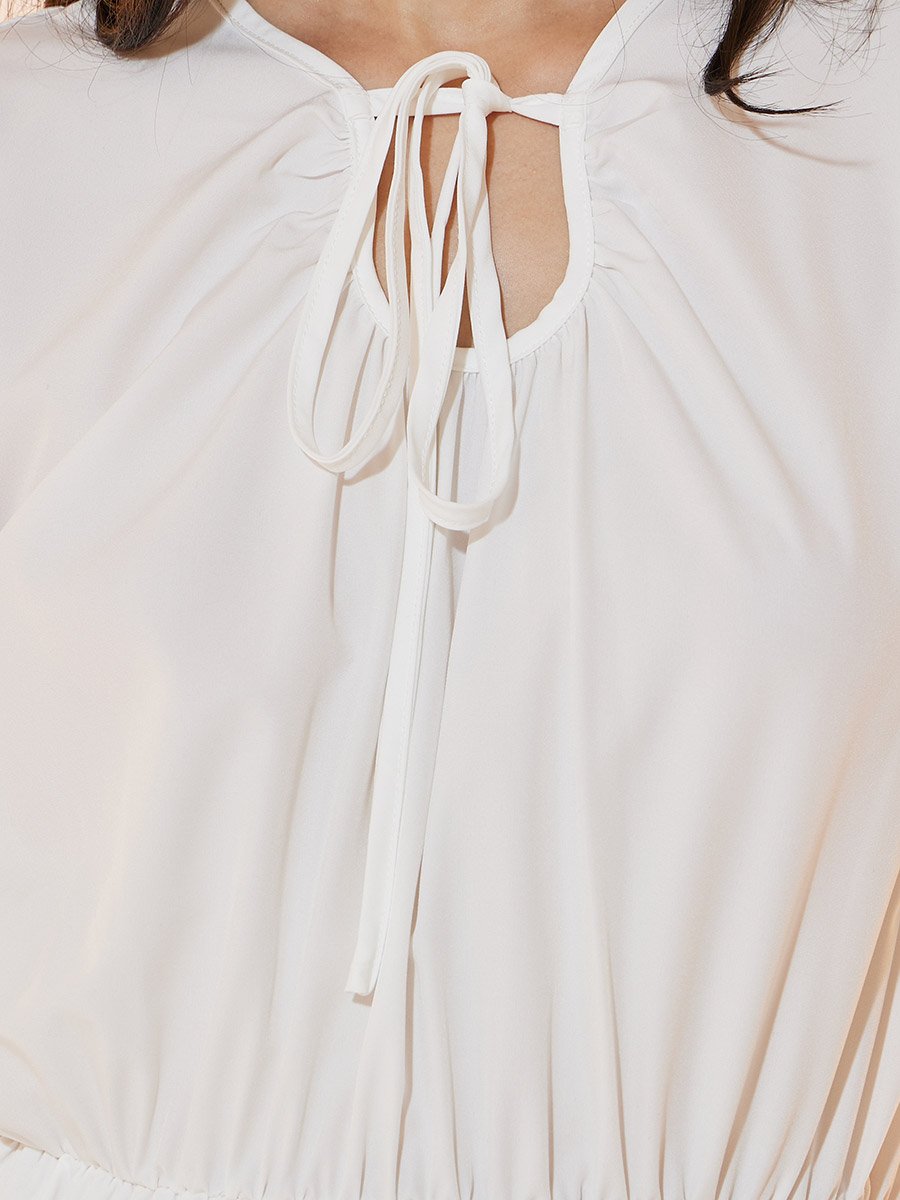 Solid Tie-Up Neck Tiered Maxi Dress