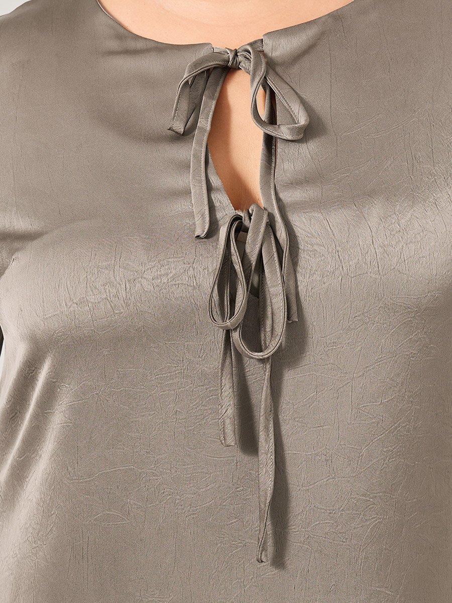 Plus Size Textured Tie-Up Neck A-Line Maxi Dress