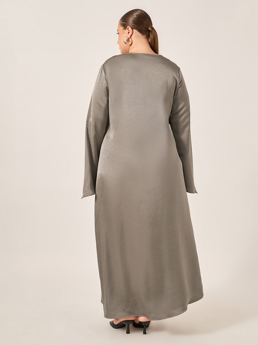 Plus Size Textured Tie-Up Neck A-Line Maxi Dress
