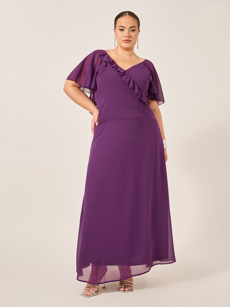 Plus Size Ruffled Wrap Look A-Line Maxi Dress