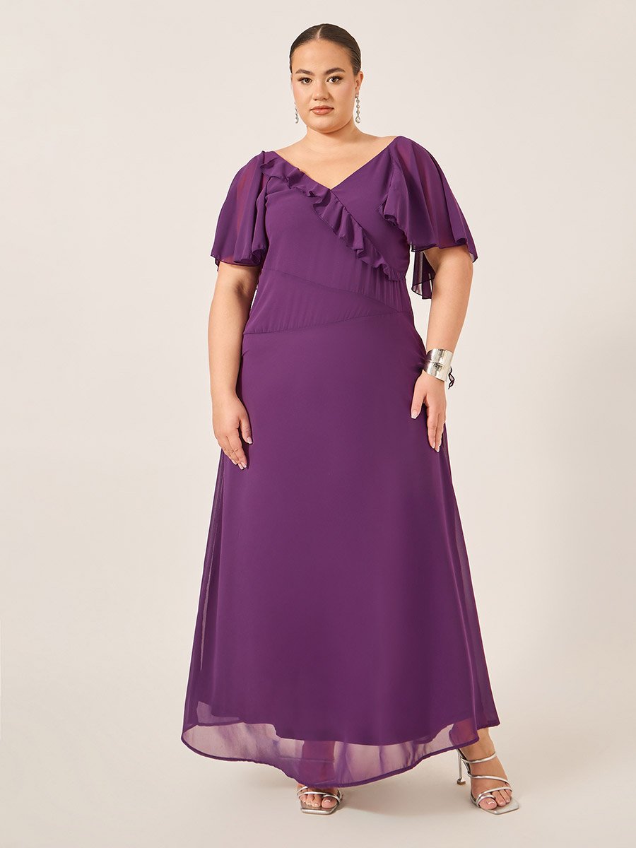 Plus Size Ruffled Wrap Look A-Line Maxi Dress