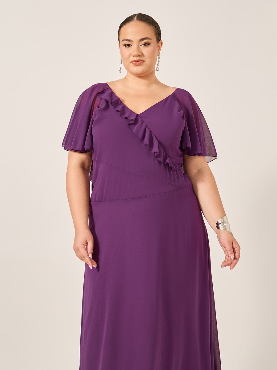 Plus Size Ruffled Wrap Look A-Line Maxi Dress