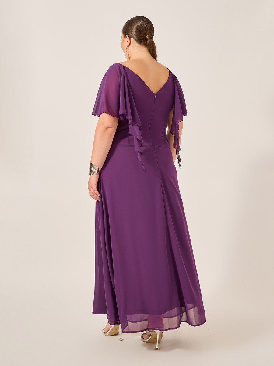Plus Size Ruffled Wrap Look A-Line Maxi Dress
