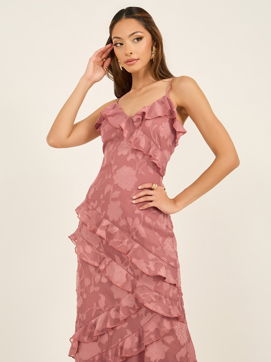 Ruffle Detail Strappy A-Line Maxi Dress