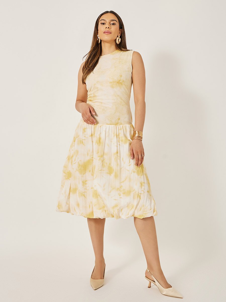 Printed Sleeveless Ruffled Hem A-Line Midi Dress