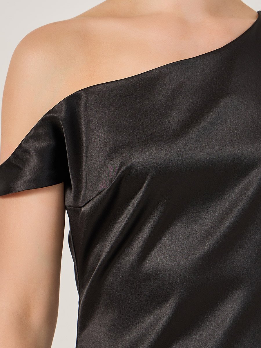 Solid One Shoulder A-Line Maxi Dress