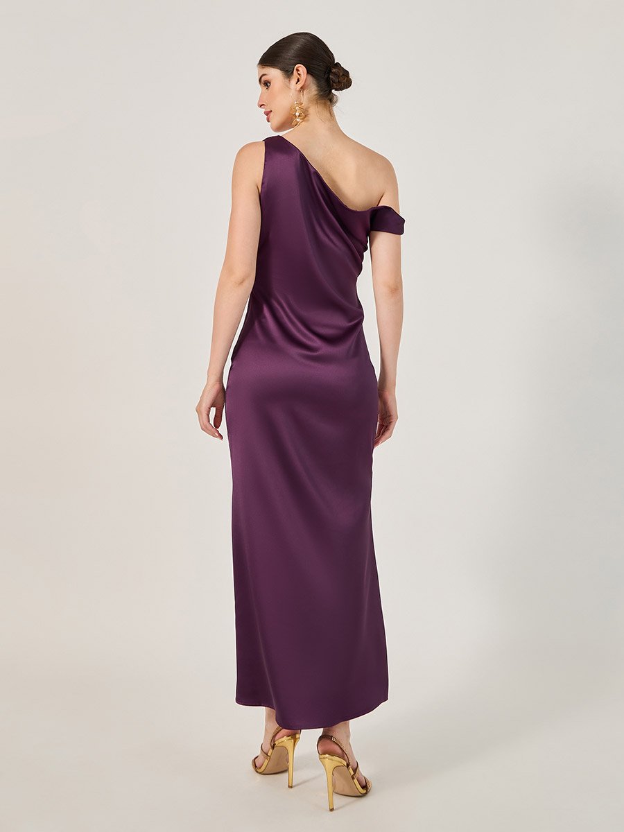 Solid One Shoulder A-Line Maxi Dress