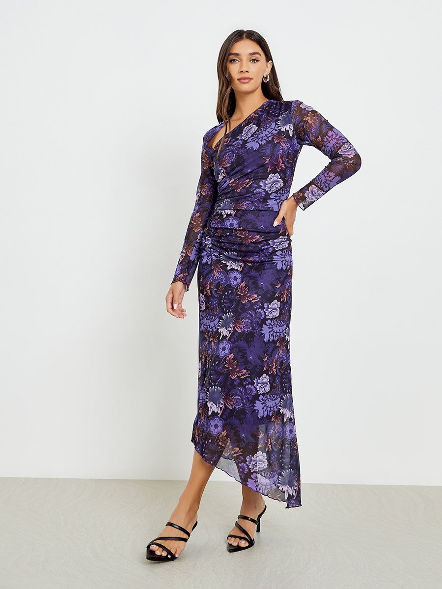 Women Floral Print Gathered Detail Bodycon Maxi Dress For Women at Bahrain  | Styli