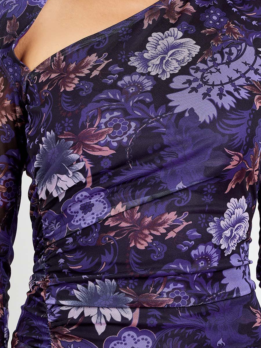 Women Floral Print Gathered Detail Bodycon Maxi Dress