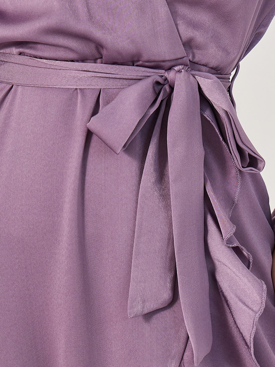 Balloon Sleeves Ruffled Detail Wrap Midi Dress
