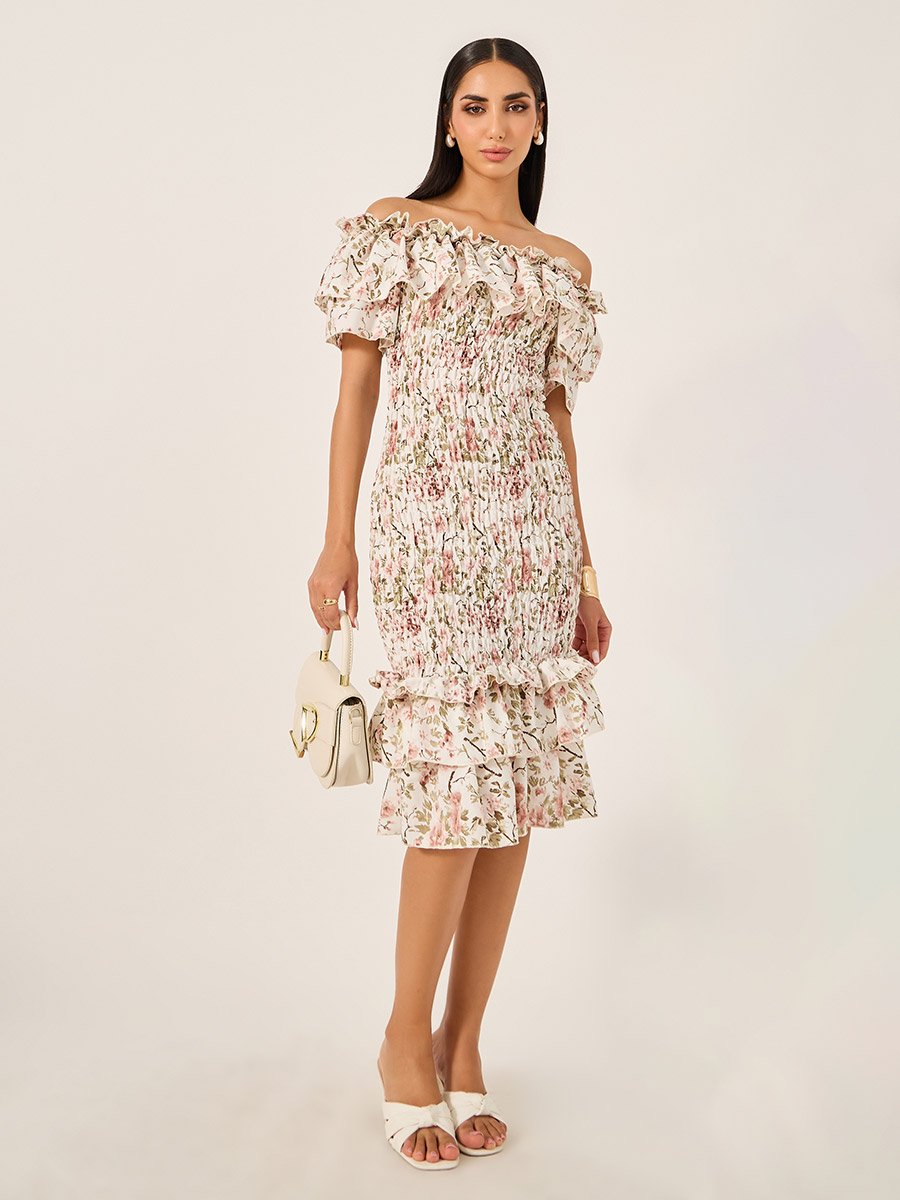 off shoulder floral dress knee length Floral Pencil Dress Knee Length Off Shoulder Cocktail Dress Size S Blue