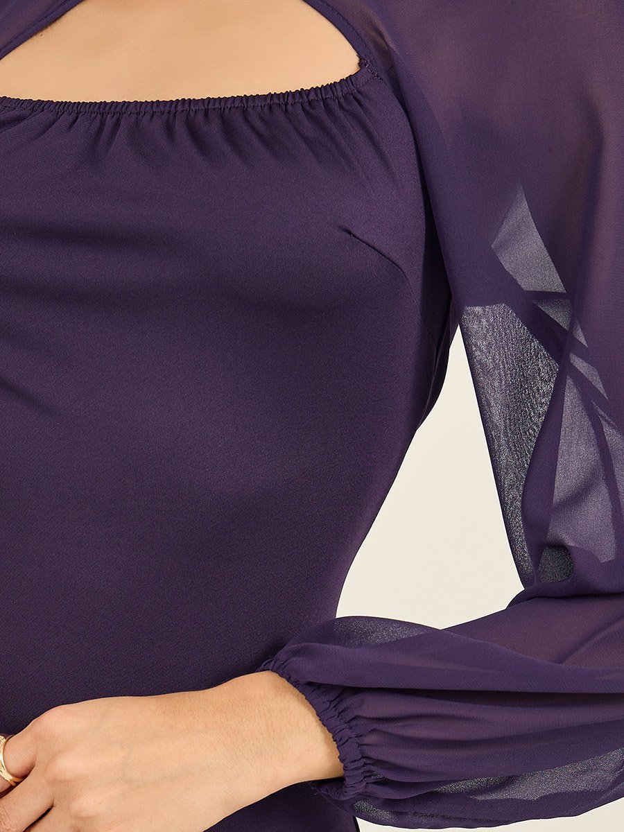 Solid Cape Sleeves Ruffled Hem Maxi Dress