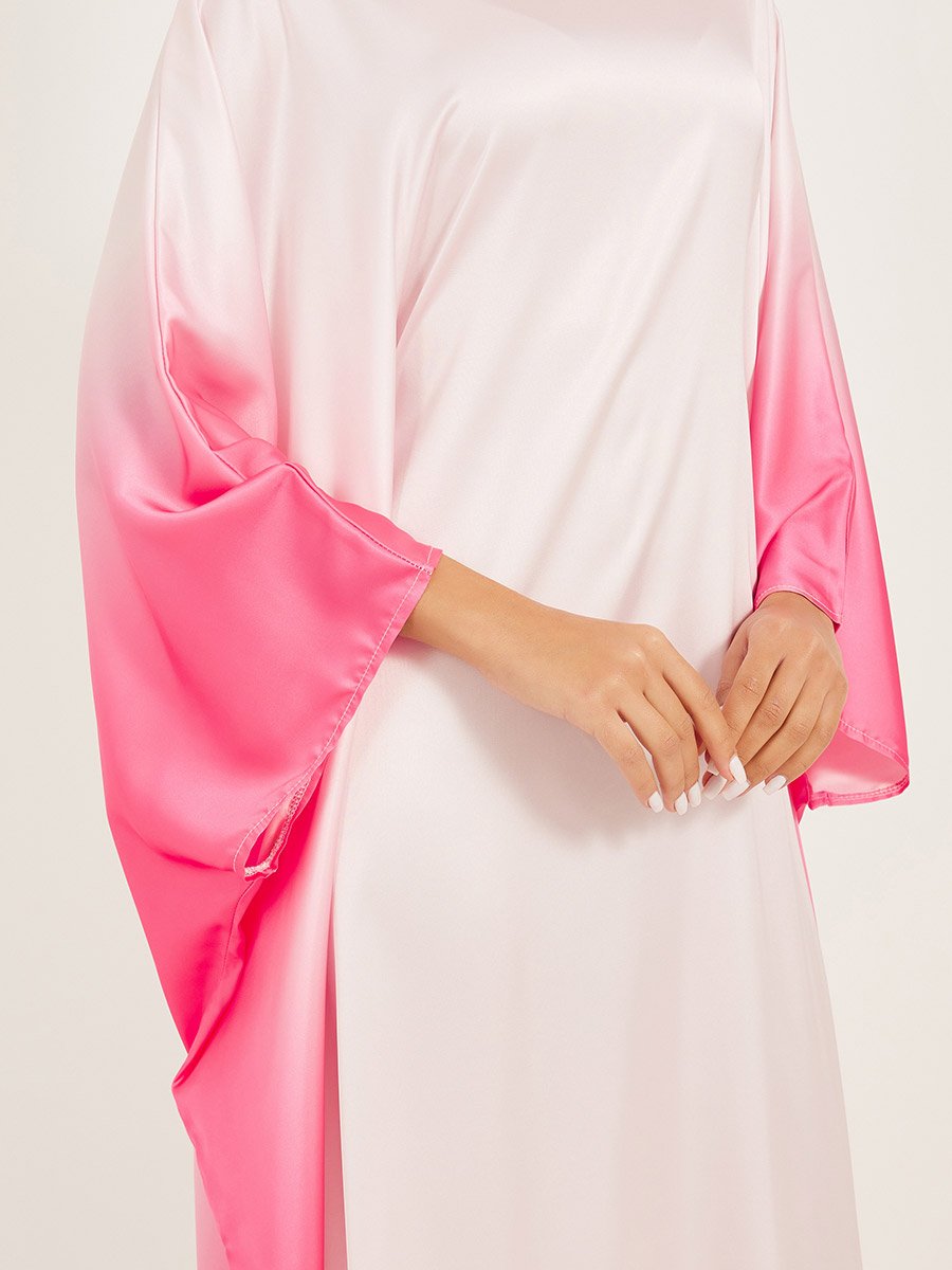 Ombre Print Satin Round Neck Loose Fit Kaftan