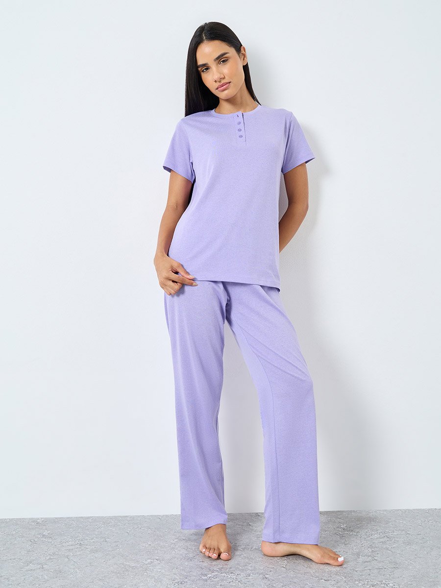 Lilac Knitted T-Shirt and Pyjama Set