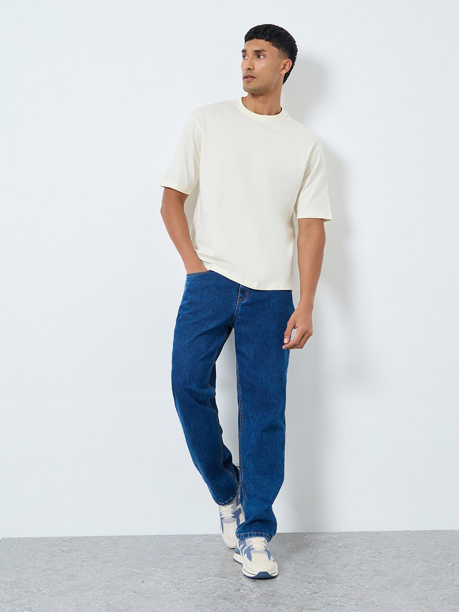 Men Cream Graphic Print Oversized T-Shirt