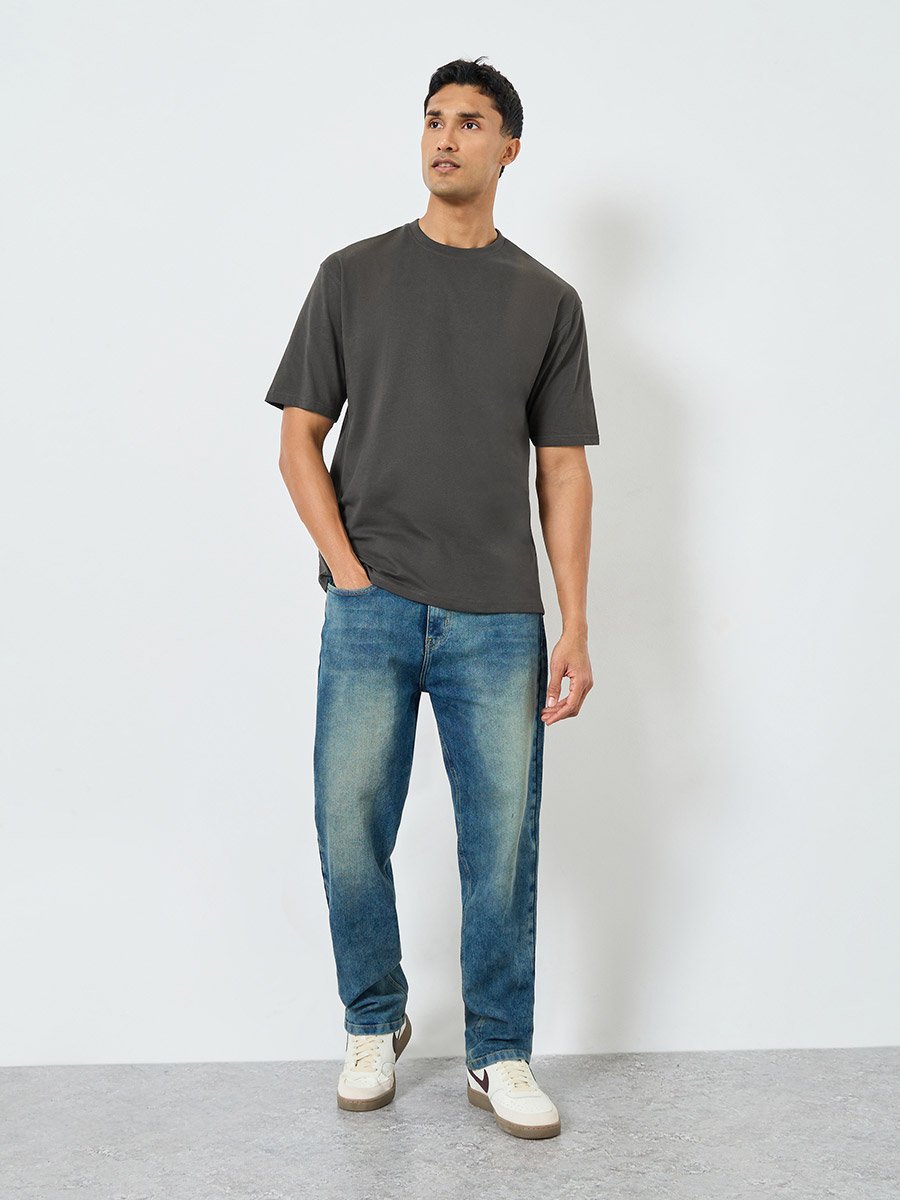 Men Grey Graphic Print Oversized Cotton T-Shirt