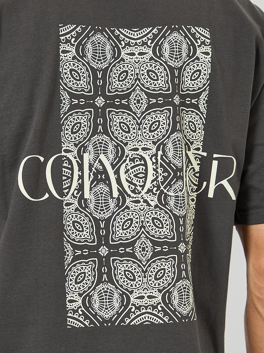 Men Grey Graphic Print Oversized Cotton T-Shirt