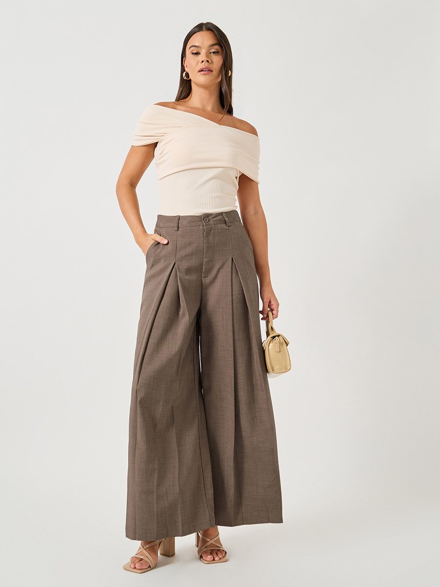 Brown High Rise Wide Leg Pants