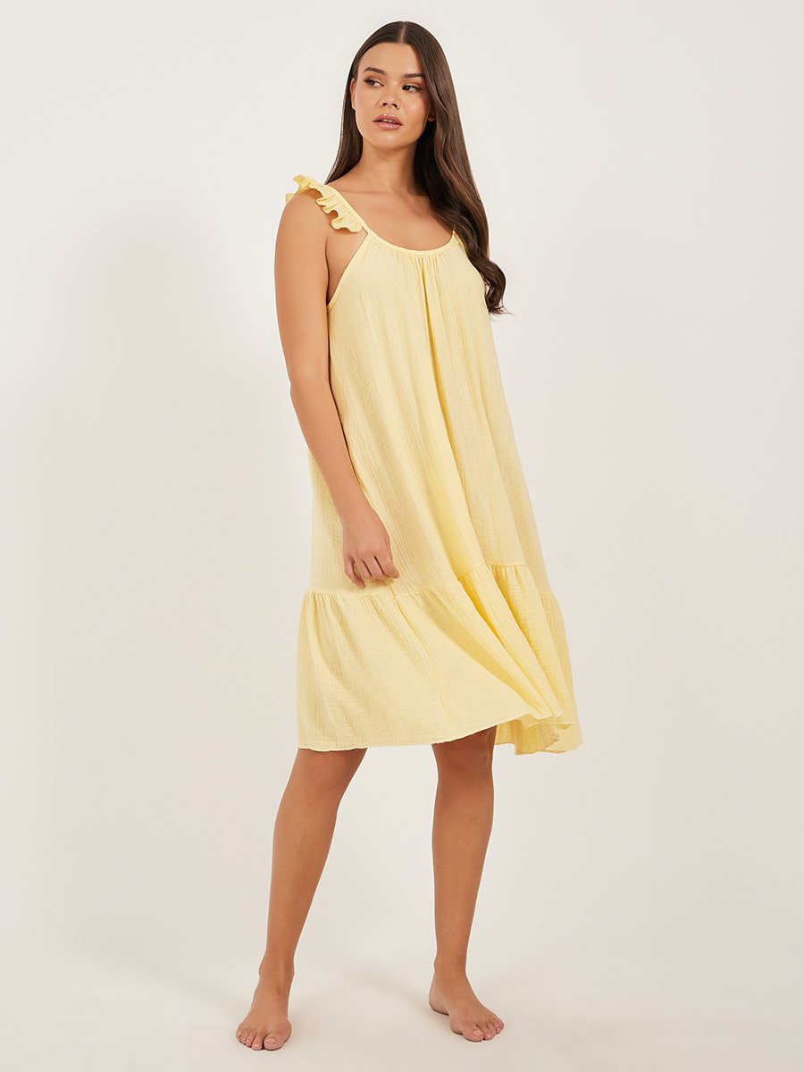 Ruffled Hem Strappy Scoop Neck Slip Dress