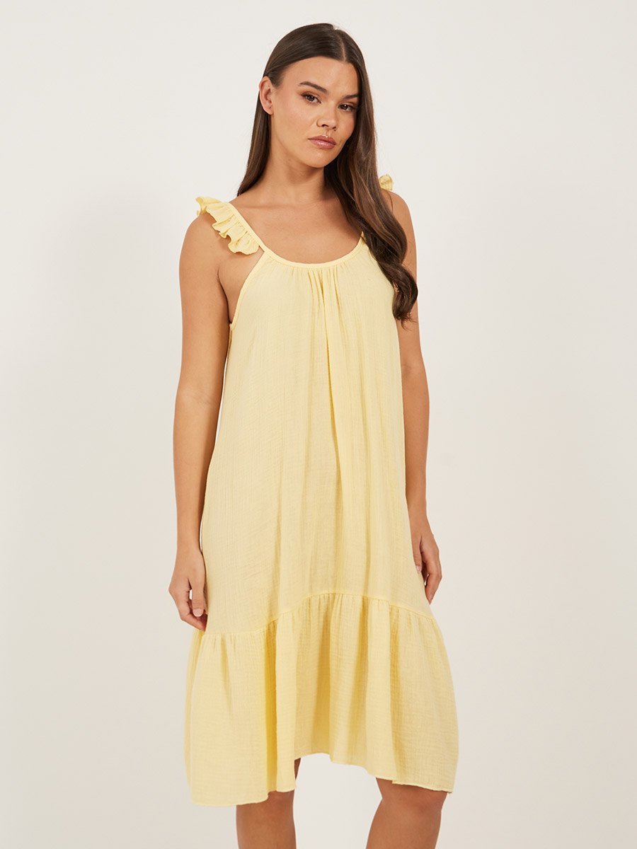 Ruffled Hem Strappy Scoop Neck Slip Dress